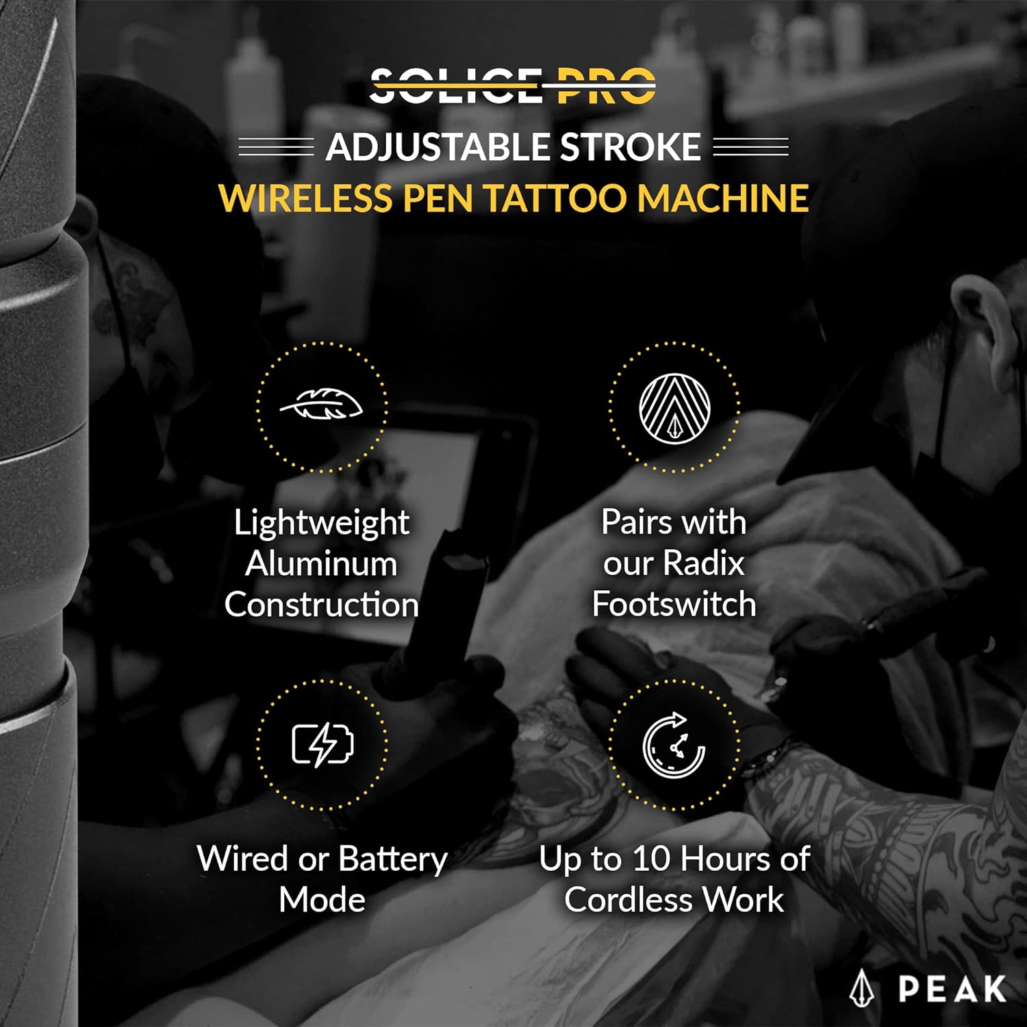 Peak Solice Pro Adjustable Stroke Wireless Pen Tattoo Machine — Pick Color