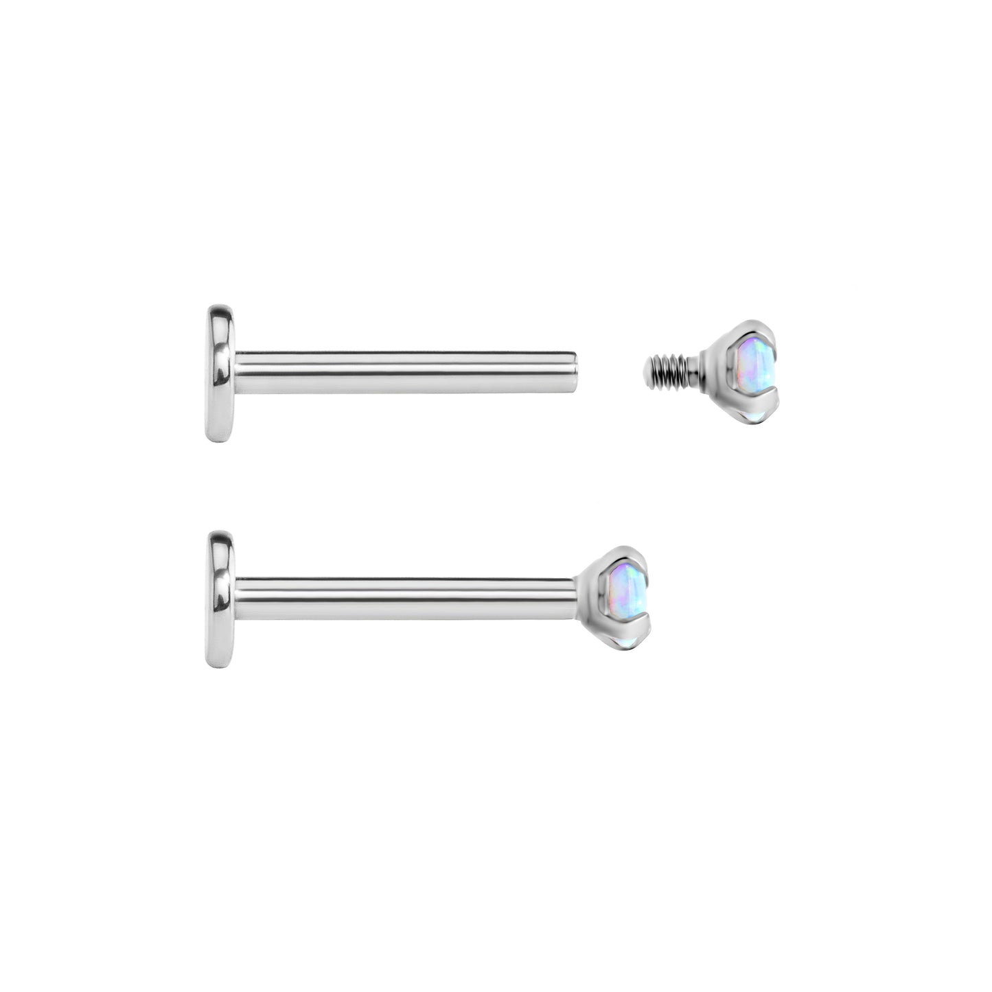 Tilum 14g-12g Internally Threaded Square Prong-Set 3mm Round Opal Top - Price Per 1