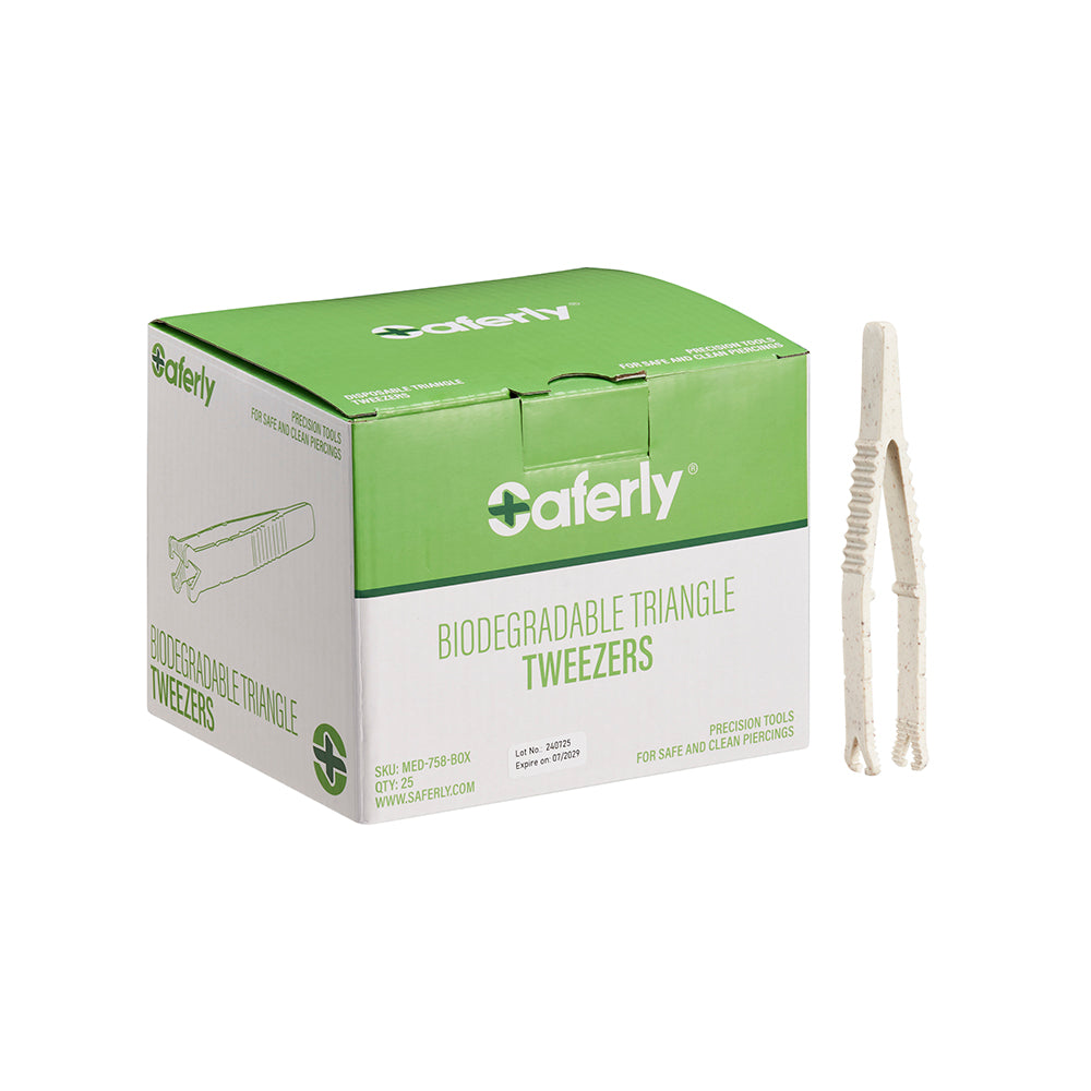 Saferly Medical Biodegradable Sterilized Triangle Tip Tweezers — Box of 25