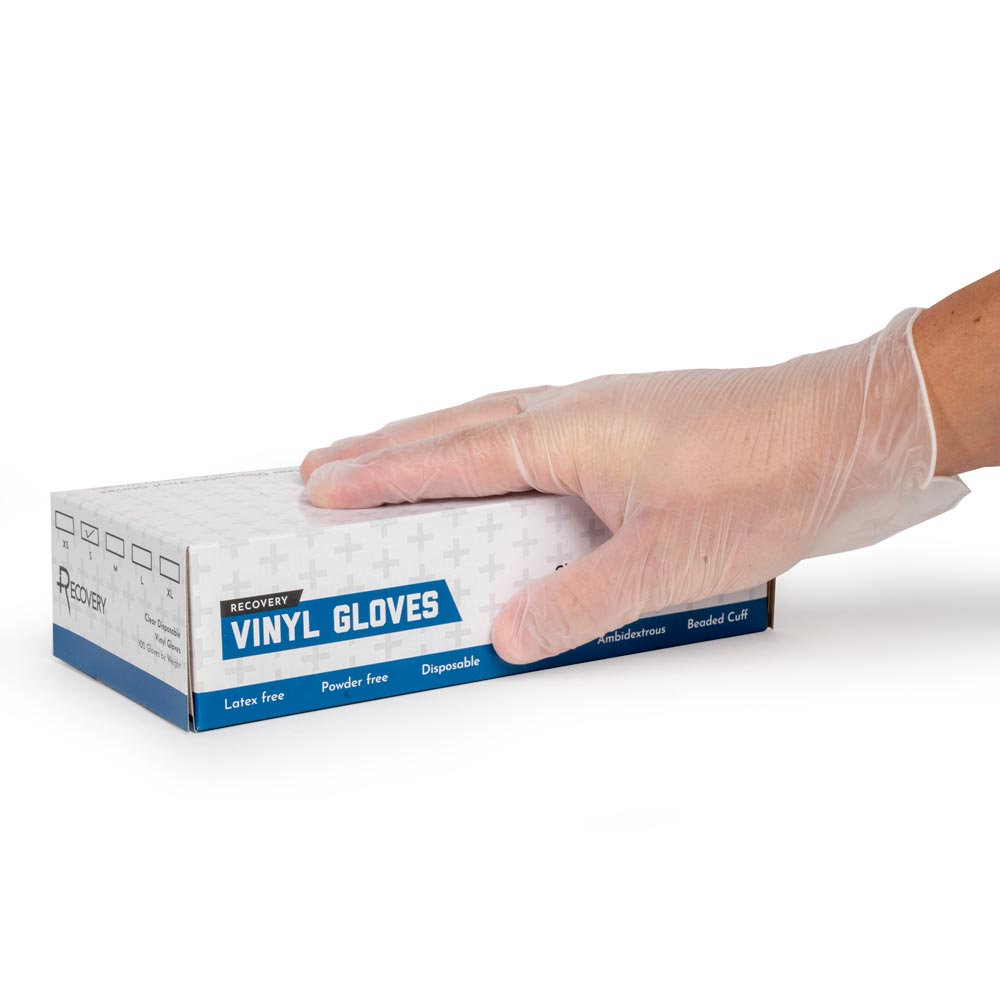 Recovery Clear Disposable Vinyl Gloves — Box of 100 | PainfulPleasures ...