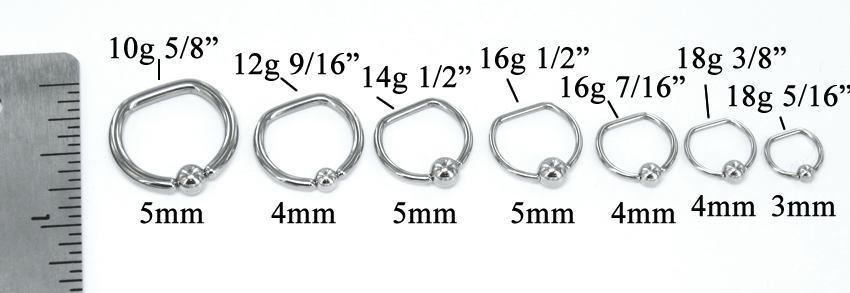 10g Stainless Steel D-Rings Measurement Chart